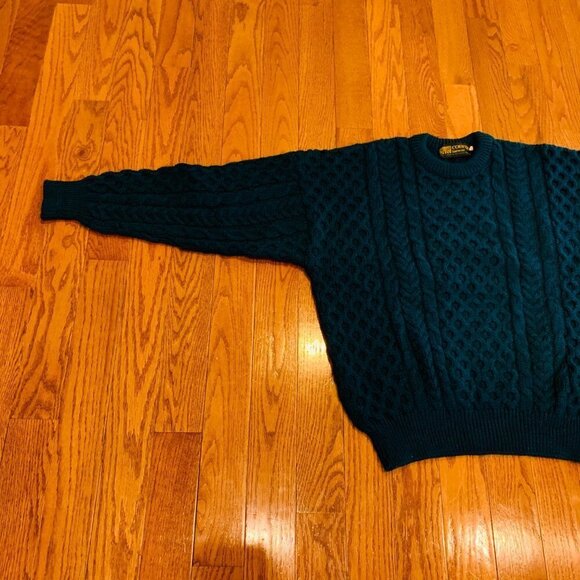 Country Knitwear Irish Wool Sweater Cable Knit Large Green Made In Ireland - Picture 11 of 16